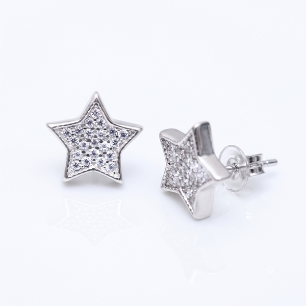 Silver Sparkling Mega Star Earrings