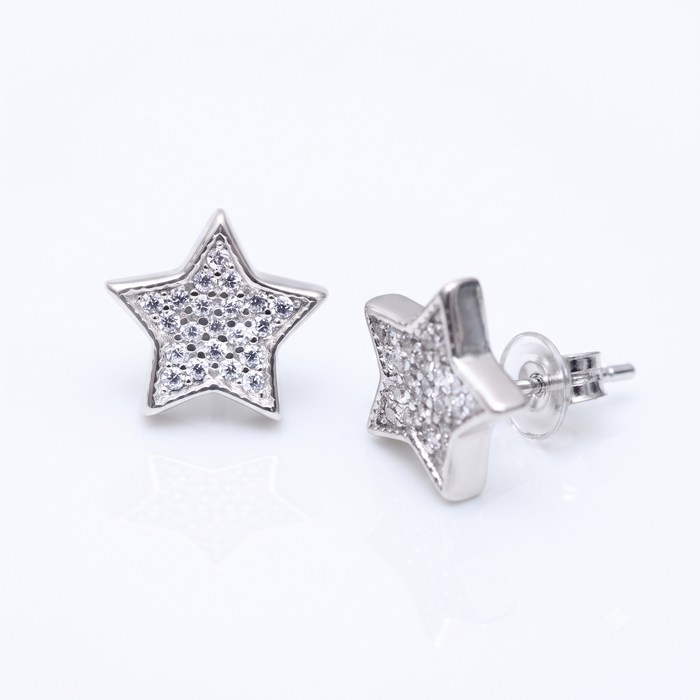 Silver Sparkling Mega Star Earrings