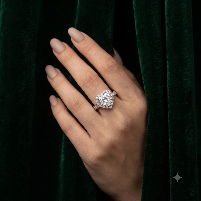 Silver Sparkling Grandoise Heart Solitaire Ring