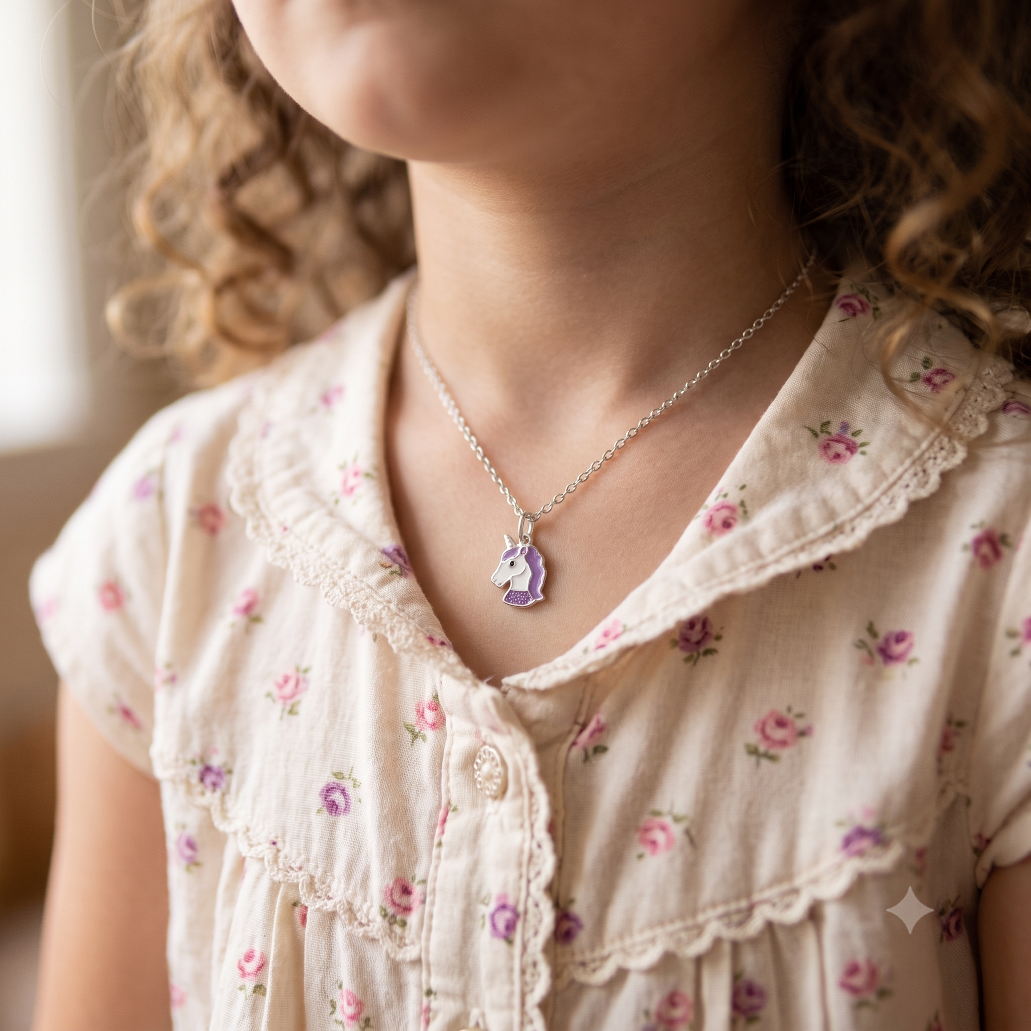 Silver Kids Purple Unicorn Necklace