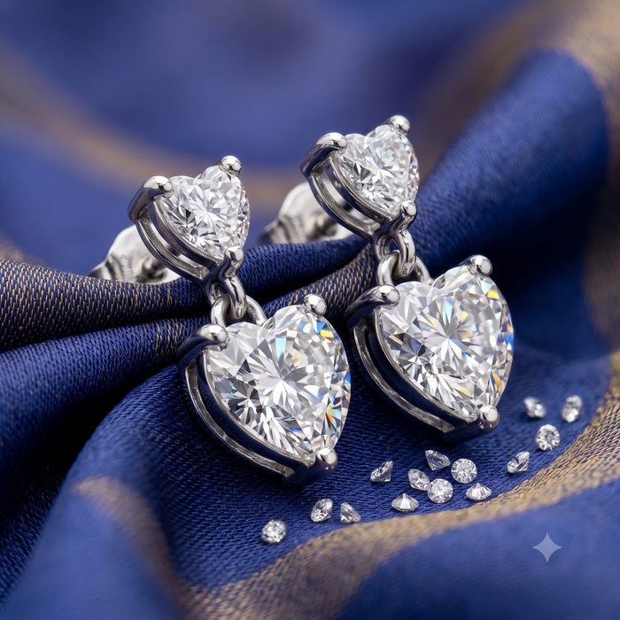 Silver Sparkling Solitaire Heart Embrace Earrings