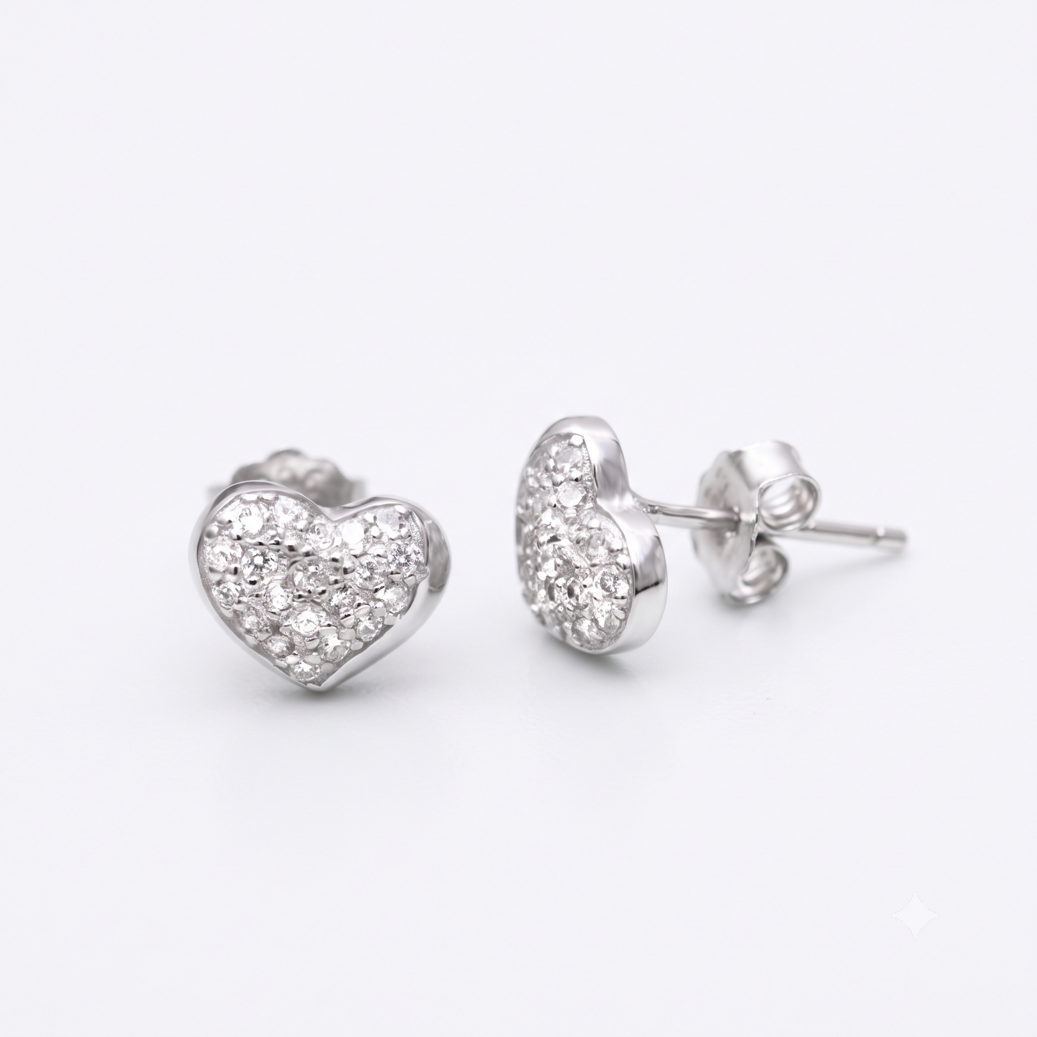 Silver Sparkling Heart Stud Earrings