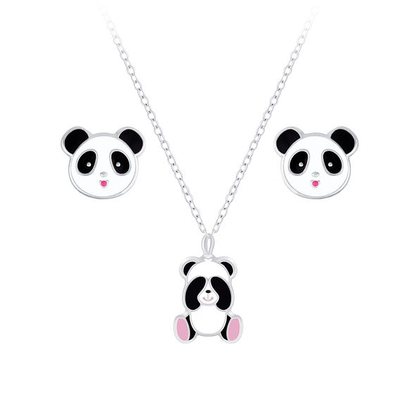 Silver Kids Panda Necklace Set