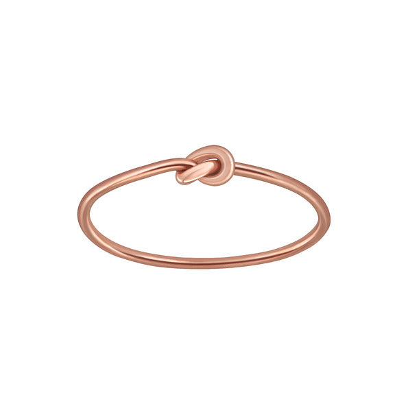 A rose gold-colored knot ring made of sterling silver, displayed against a white background.