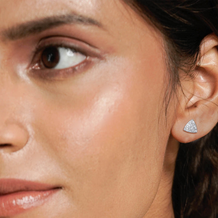 Silver Sparkling Reuleaux Triangle Stud Earrings