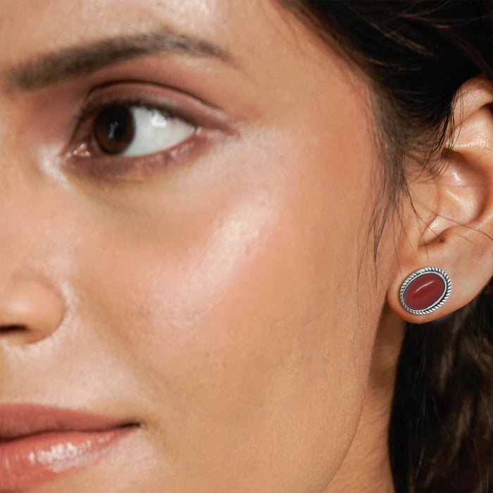 Silver Oval Carnelian Studs