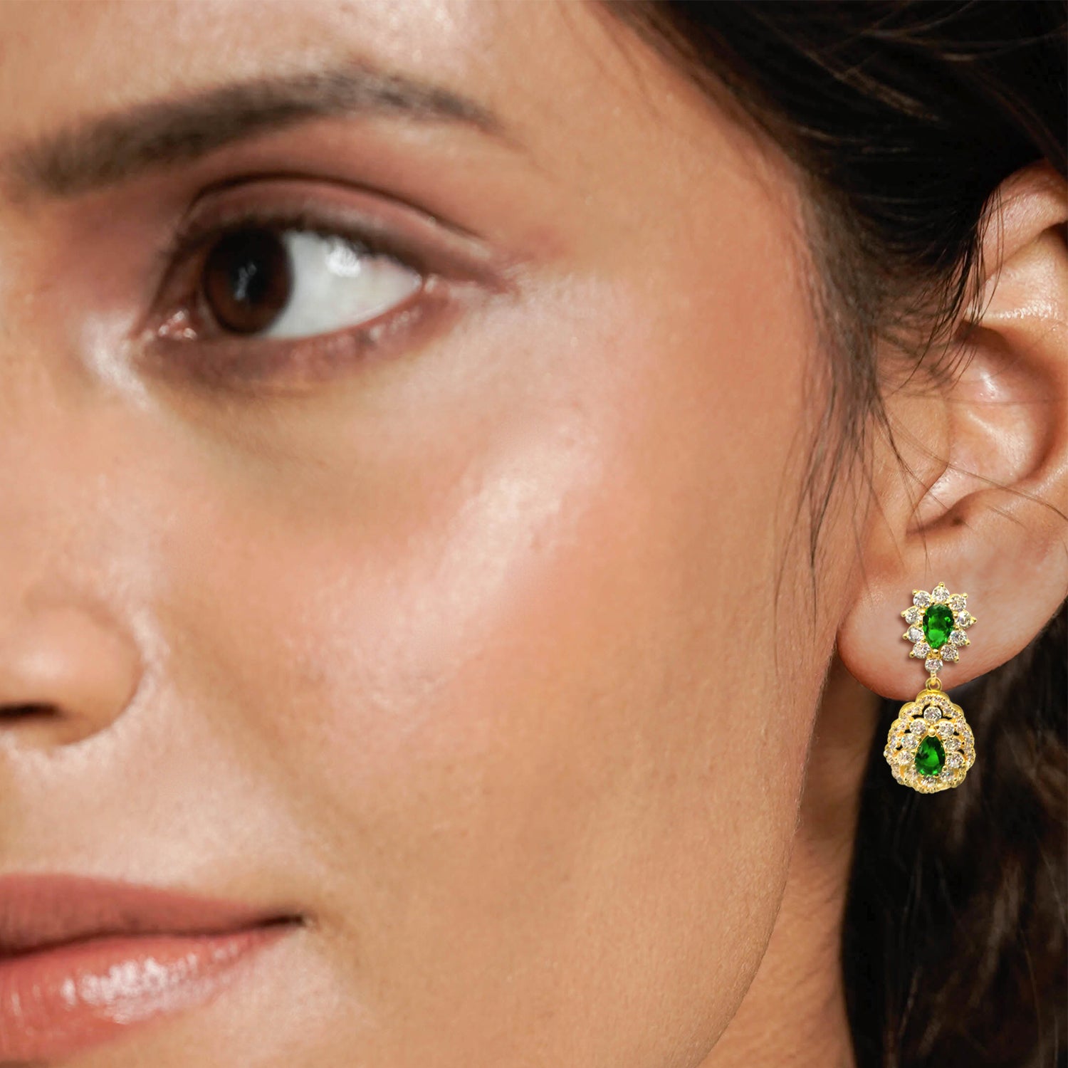 Silver Gold Opulence Emerald Green Earring