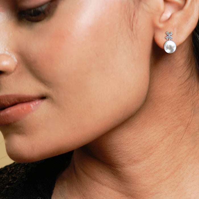 Silver Sparkling Windmill Pearl Earrings