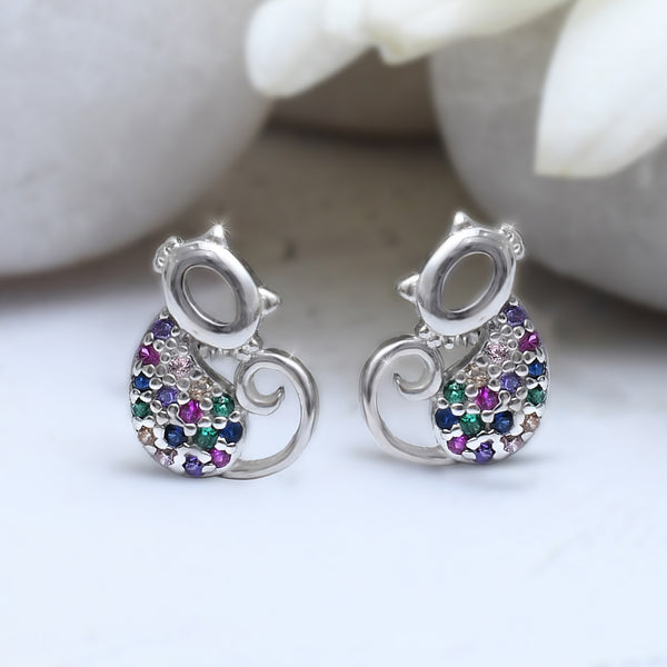 Silver Mini Fairytale Cat Stud Earrings