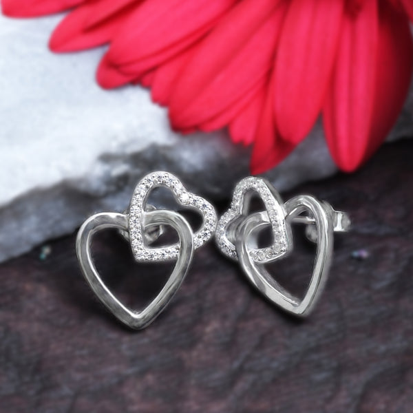 Silver Heart in Heart Stud Earrings