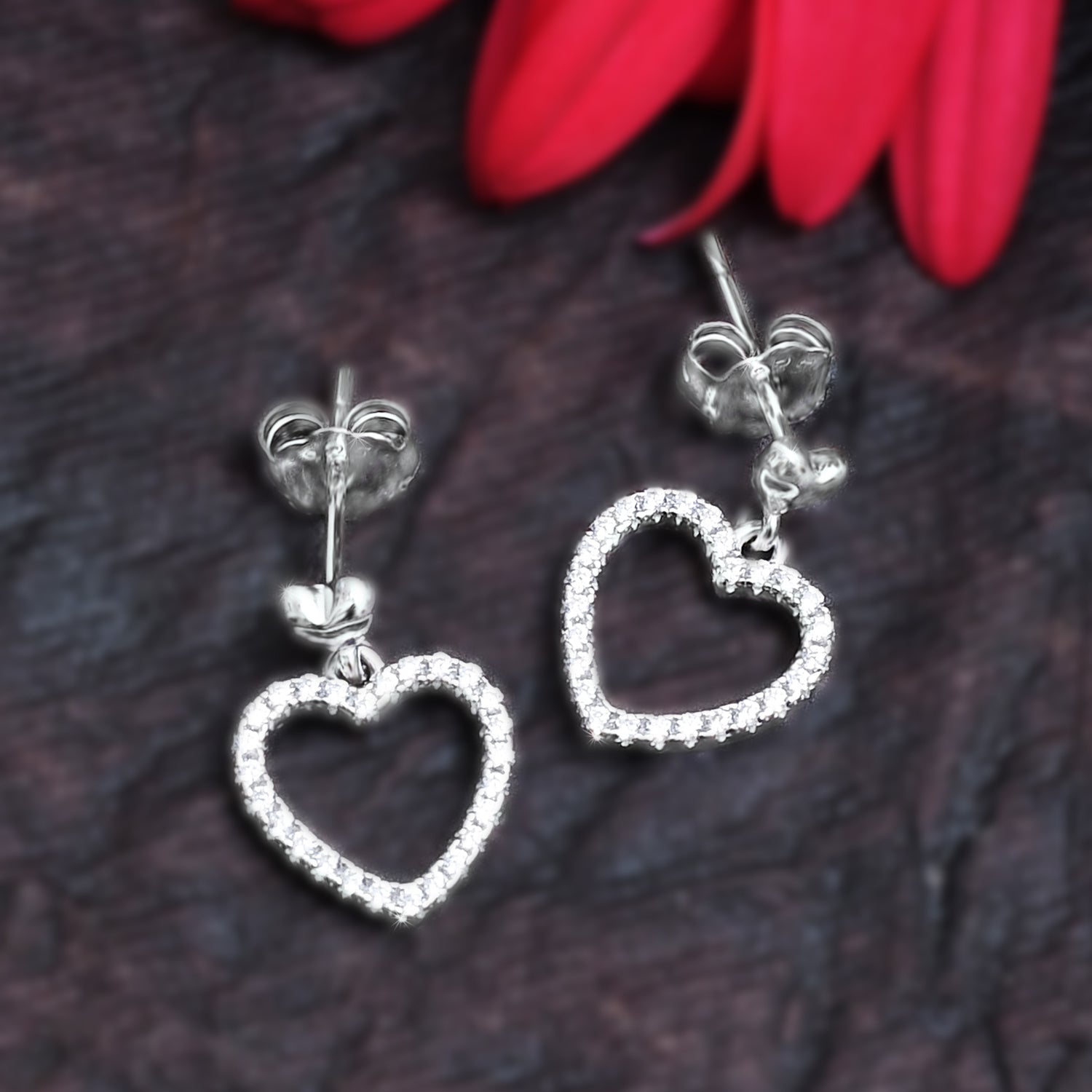 Silver Alpha Heart Earrings
