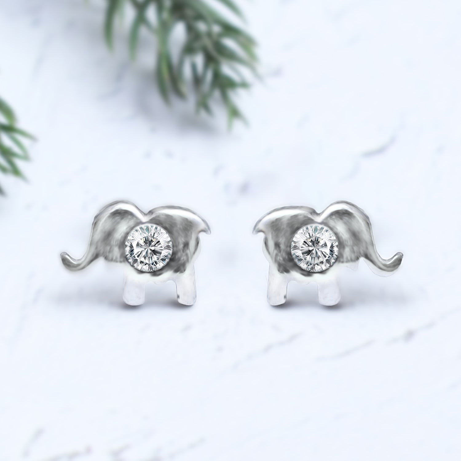 Silver Elephant Zircon Stud Earrings