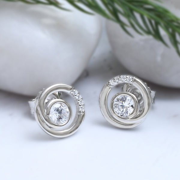 Silver Inner Peace Zircon Stud Earrings
