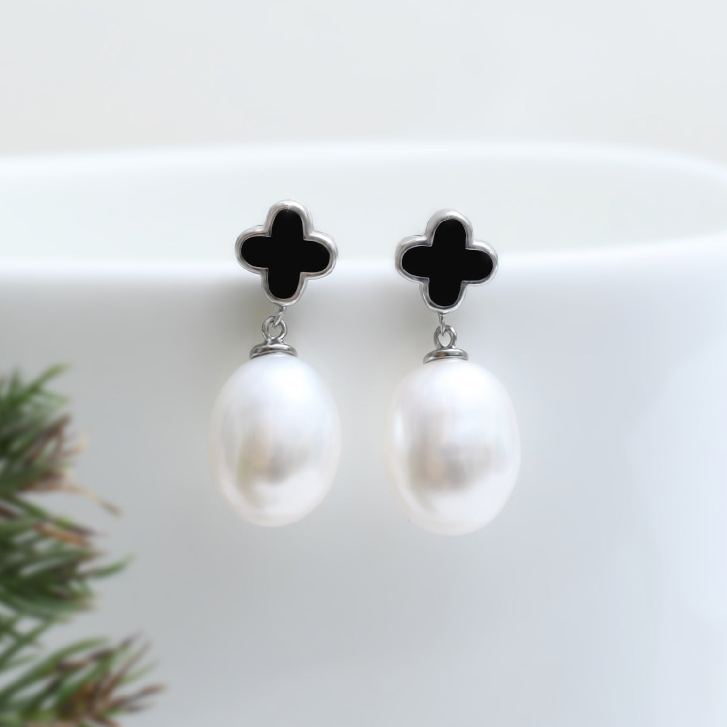 Silver Cross Pearl Earrings