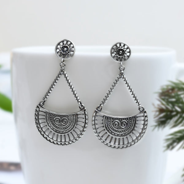 Silver Intricate Chakra Drop Earrings