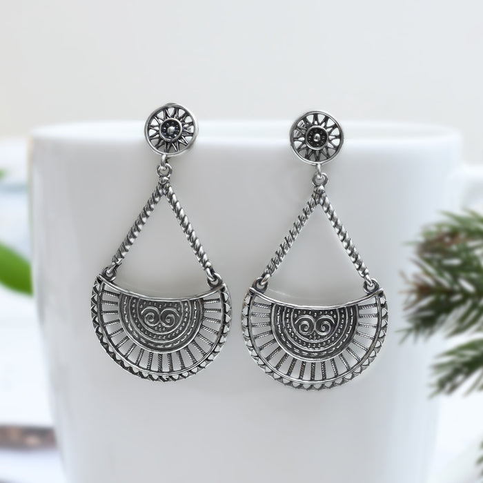 Silver Intricate Chakra Drop Earrings