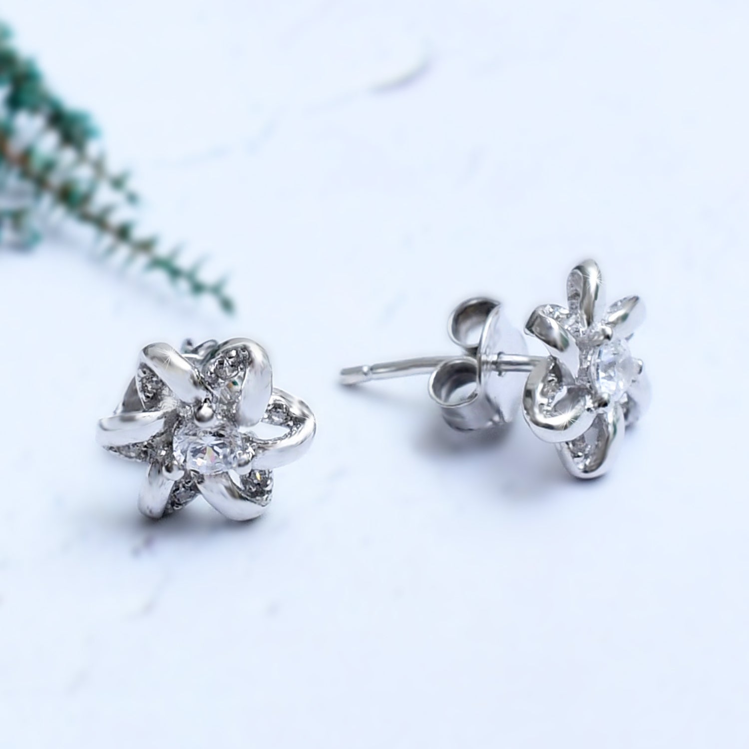 Silver Zircon Floral Highlight Earrings