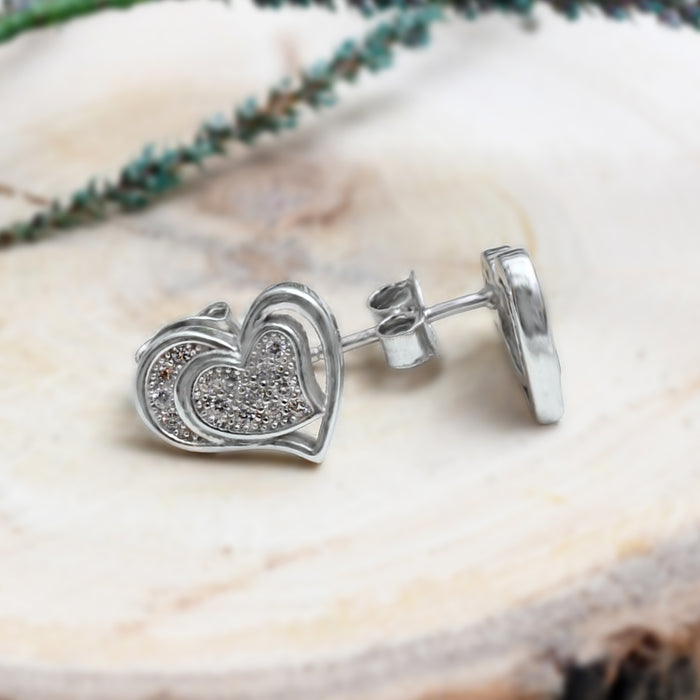 Silver Sparkling Heart in Heart Earrings