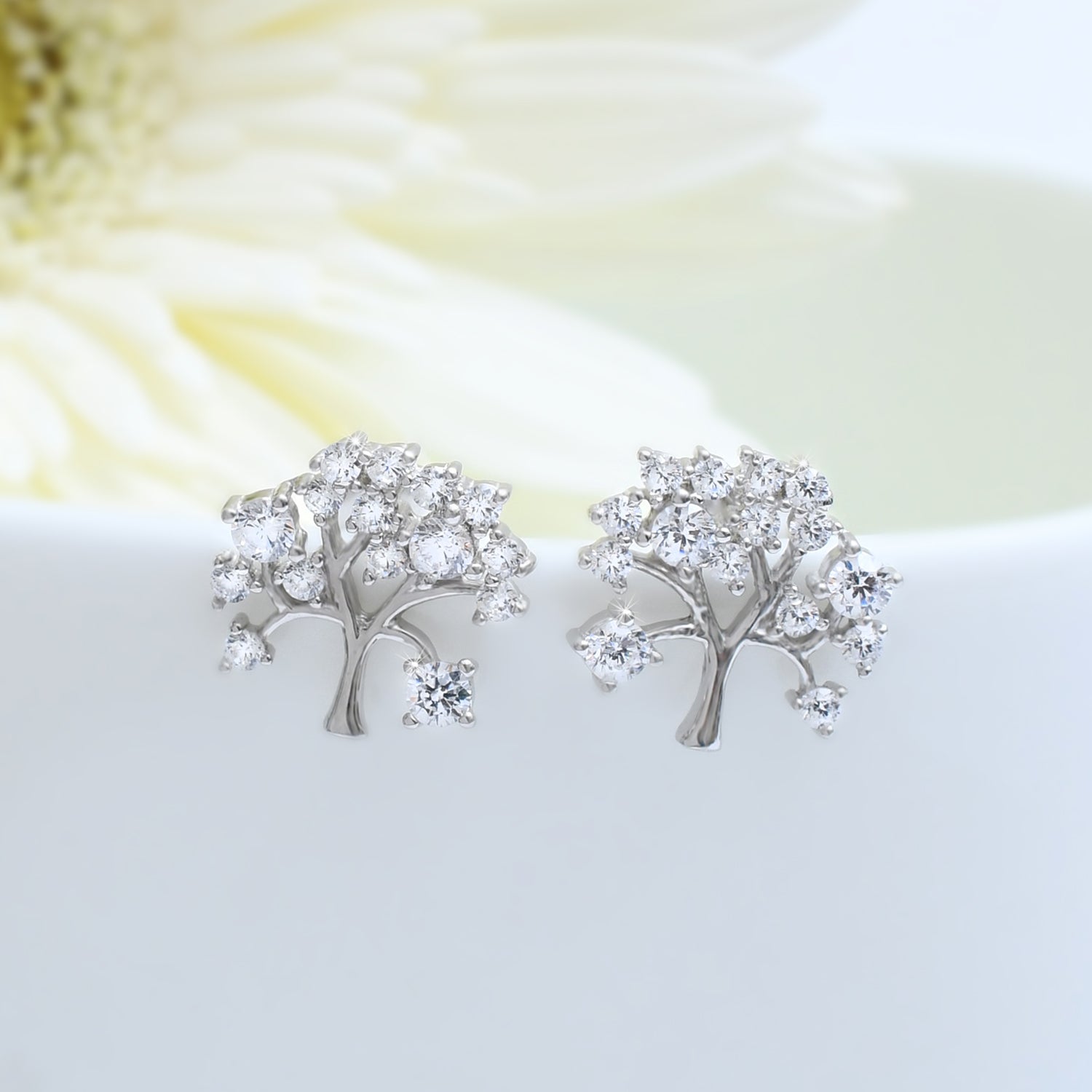 Silver Sparkling Tree of Life Earrings