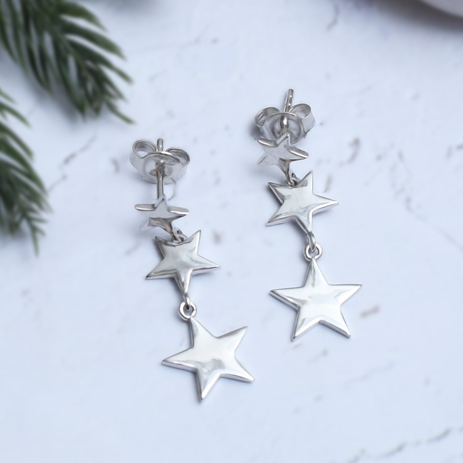 Silver Dangling Stars Earrings