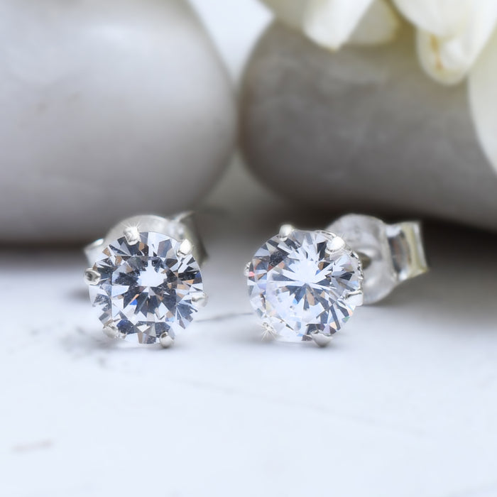 Silver Zircon Stud Earrings 6mm
