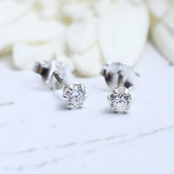 Silver Mini Zircon Stud Earrings