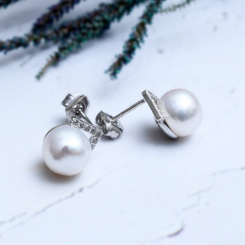 Sterling Silver Solitaire White Round Cultured Pearl Earrings #E1720-01 –  BERRICLE