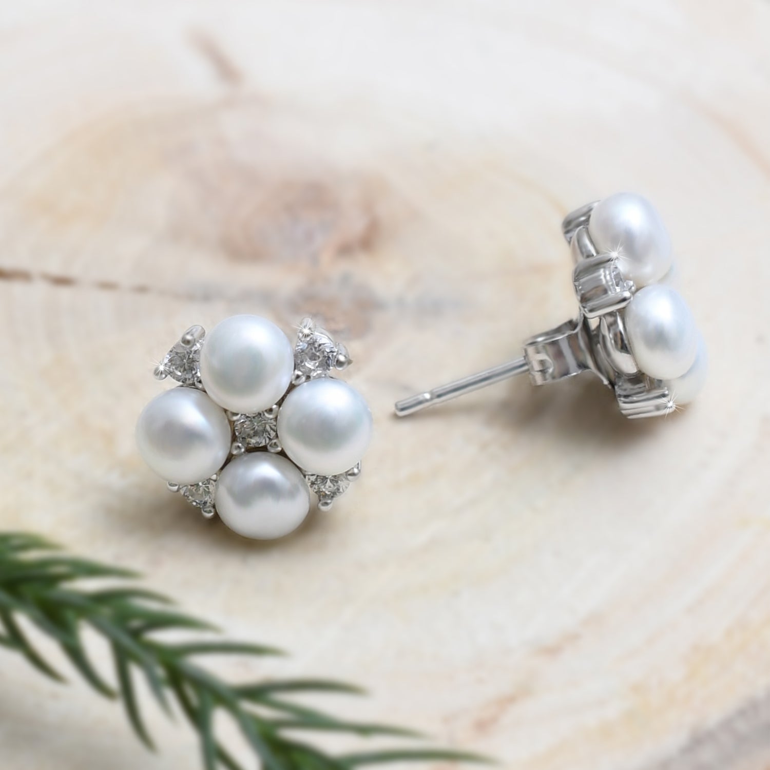 Silver Sparkling Quad Pearl Earrings