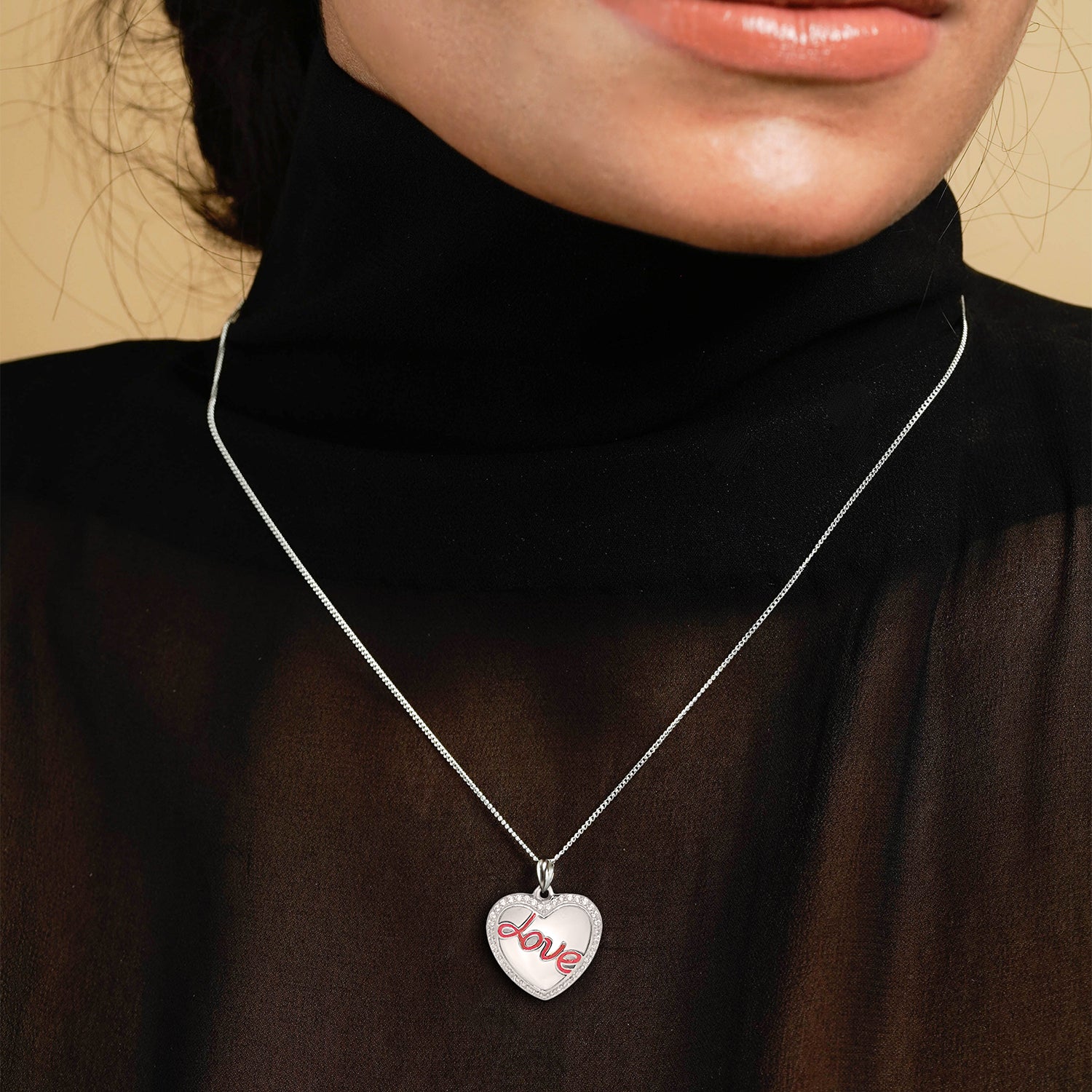 Silver Sparkling Pink Love Heart Pendant