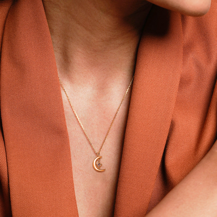 Silver Gold Dangling Moon Star Necklace