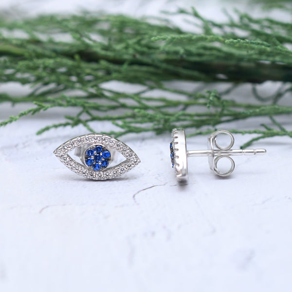 Silver Mini Sparkling Evil Eye Earrings