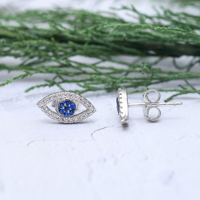 Silver Mini Sparkling Evil Eye Earrings