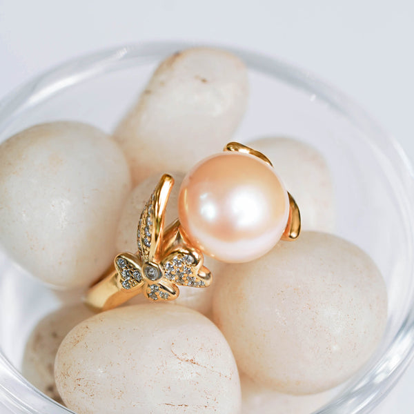 Silver Gold Nature Embrace Pearl Ring