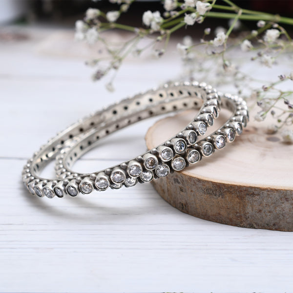 Intricate Zircon Silver Bangles set of 2