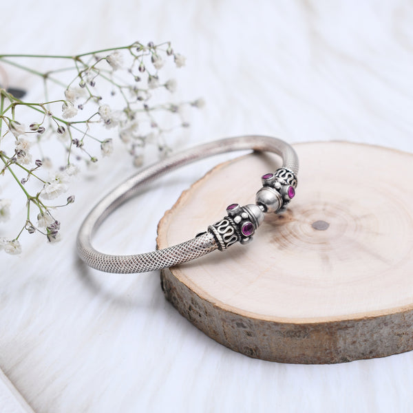 Ruby Studded Silver Snake Bangles