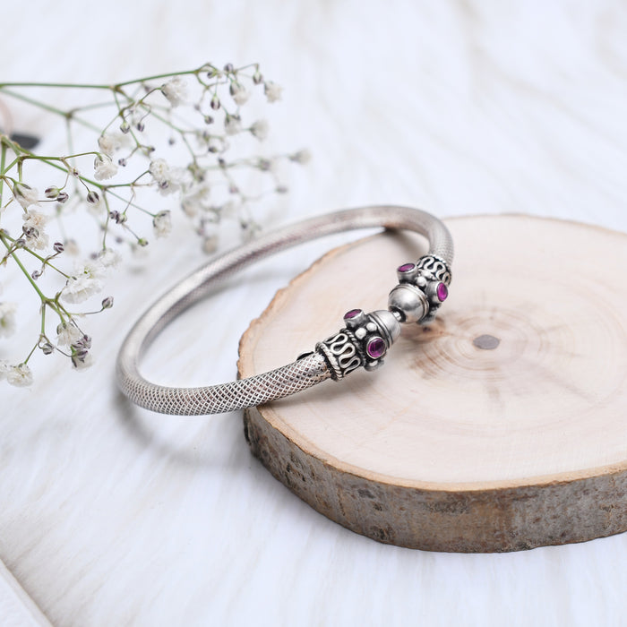 Ruby Studded Silver Snake Bangles