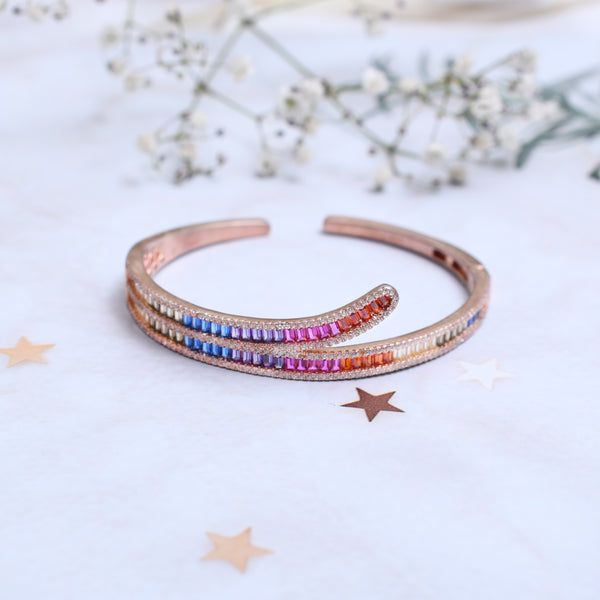 Silver Rose Gold Multi Tone Gemstone Branch Bracelet