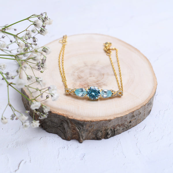 Silver Gold Aquamarine Blue Explorer Bracelet