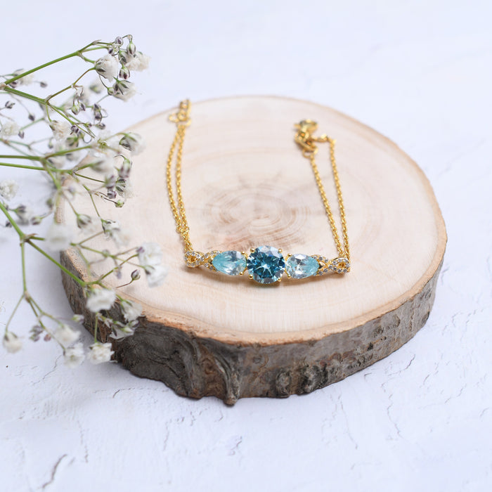 Silver Gold Aquamarine Blue Explorer Bracelet