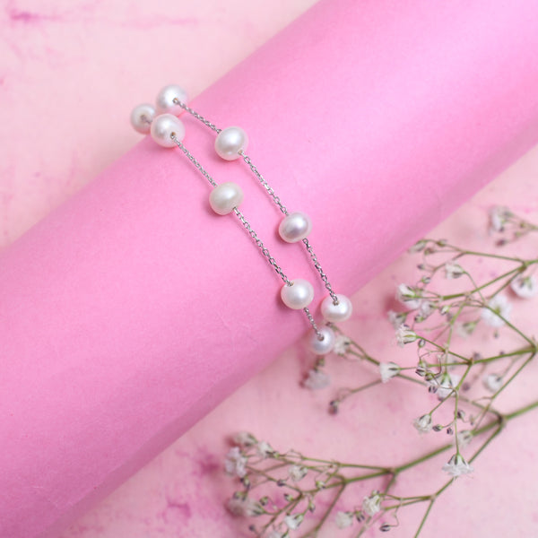 Silver Two Line Pearl Bracelet