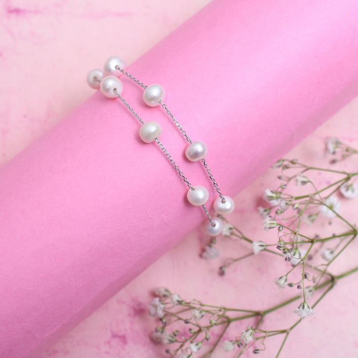 Silver Two Line Pearl Bracelet