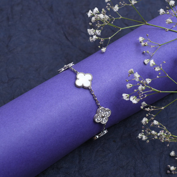 Silver Mother of Pearl and Sparkle Flower Bracelet