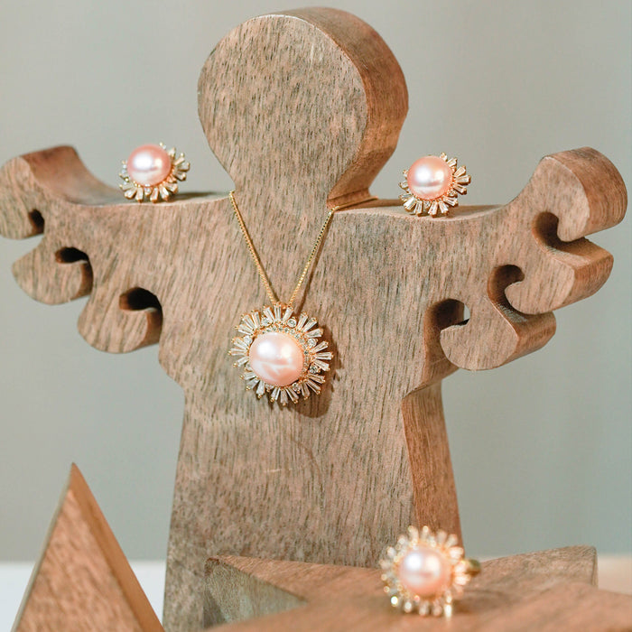 Silver Gold Dazzling Sunshine Pearl Pendant Set
