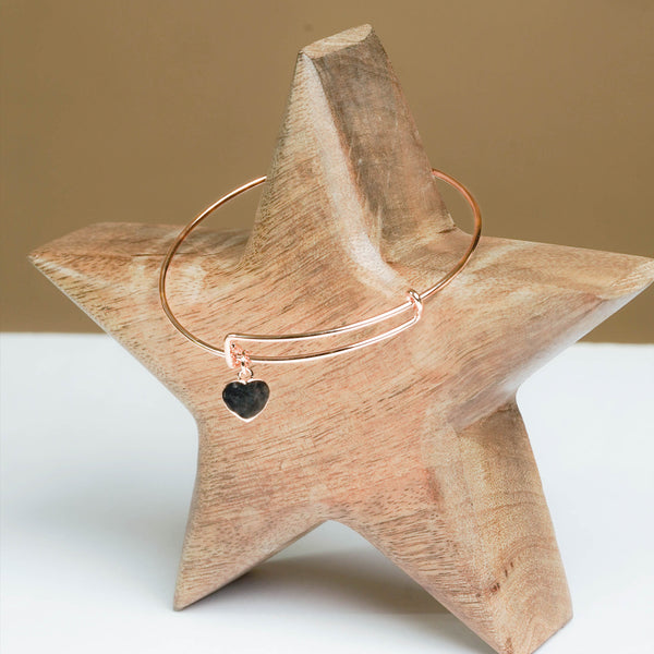 Silver Rose Gold Adjustable Dangling Heart Bangle