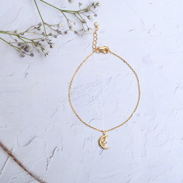 Silver Gold Little Moon Star Bracelet