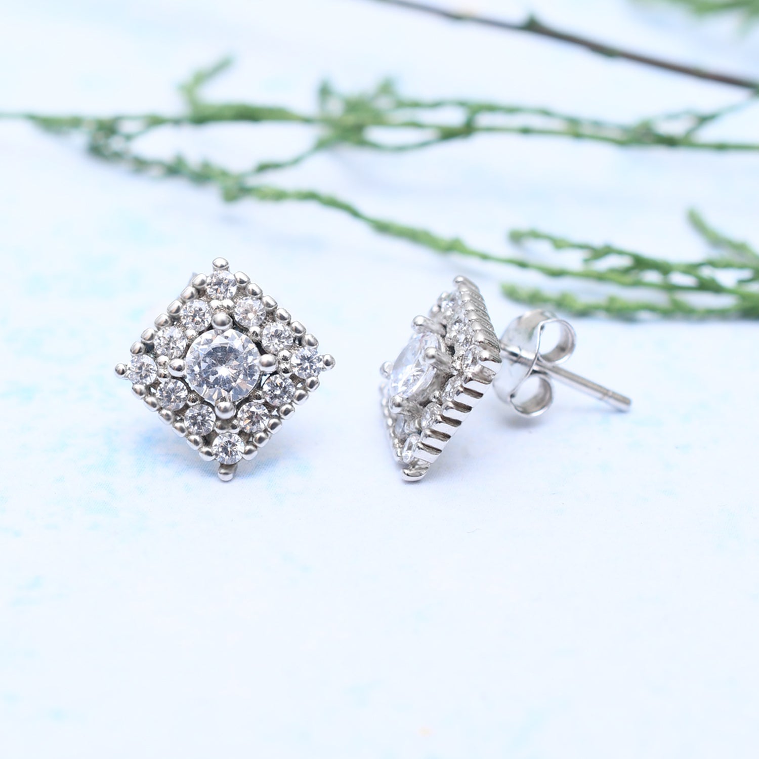 Silver Sparkling Intricate Squares Earrings