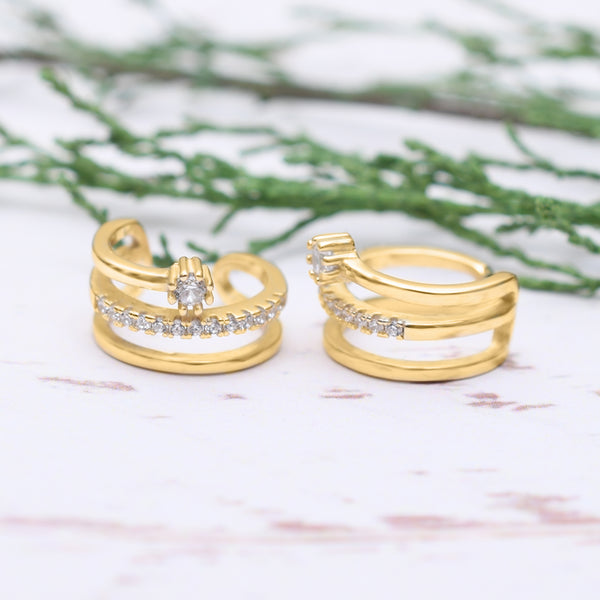 Silver Gold Semi Hoop Sparkling 3 Line Clip On
