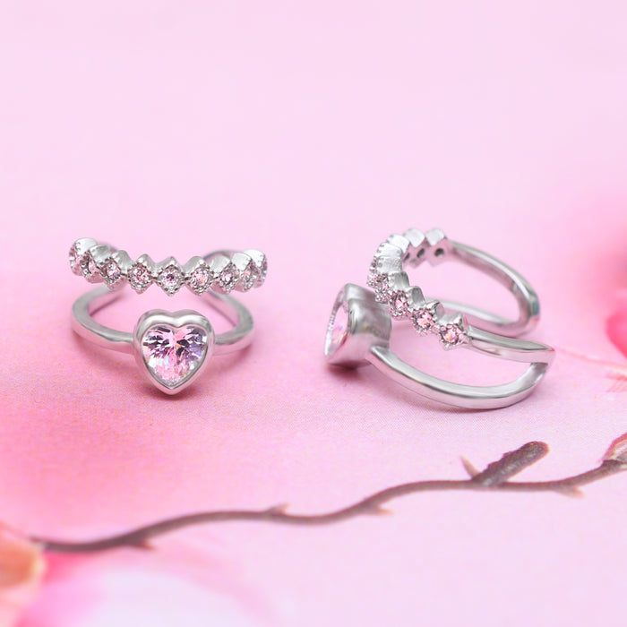 Silver Semi Hoop Zircon Heart Clip On