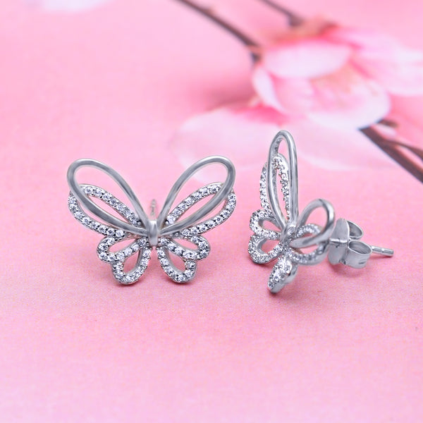 Silver Sparkling Mile Butterfly Earrings