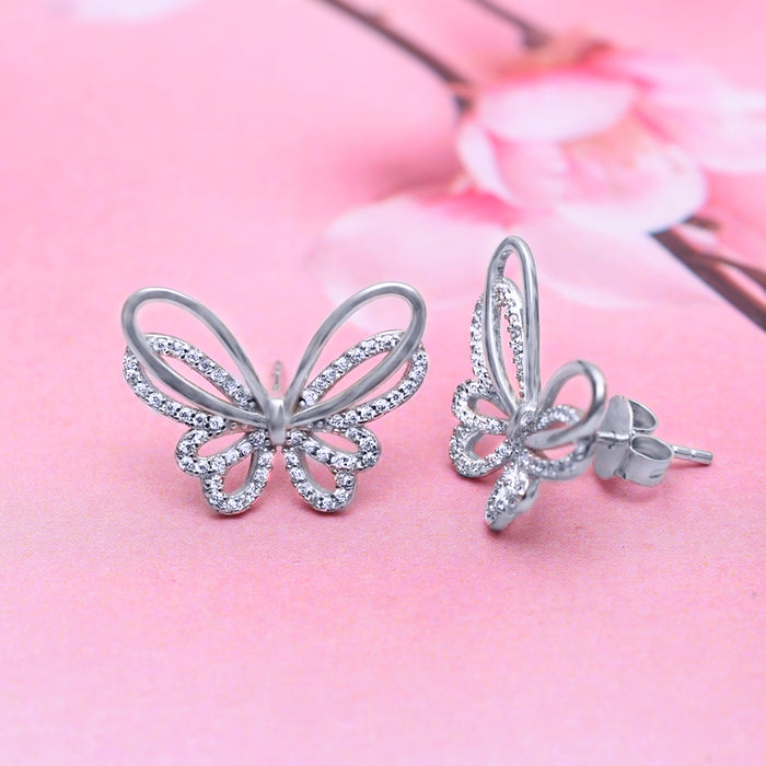 Silver Sparkling Mile Butterfly Earrings